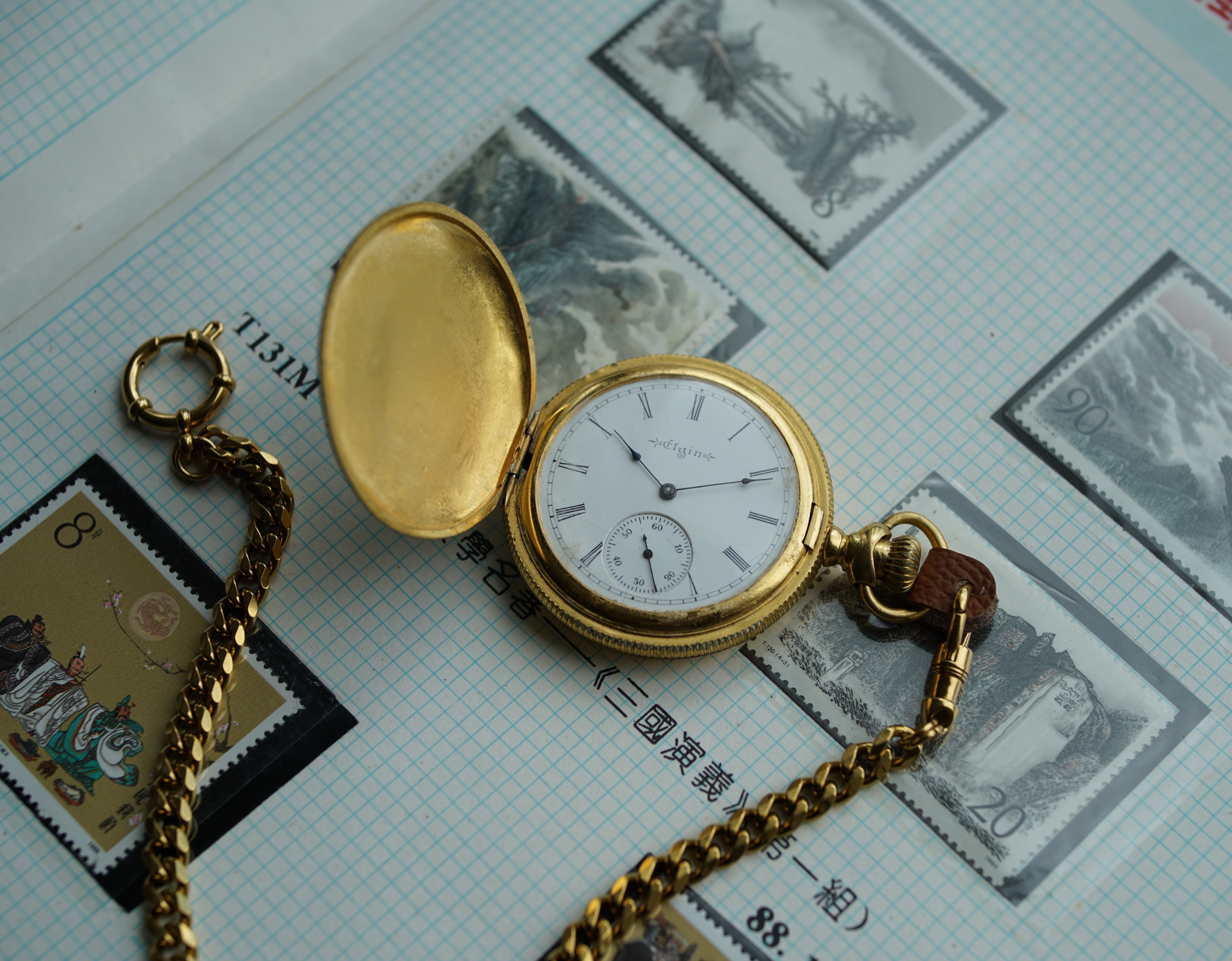 Illinois Watch Case Co. stamp inside the Elgin pocket watch