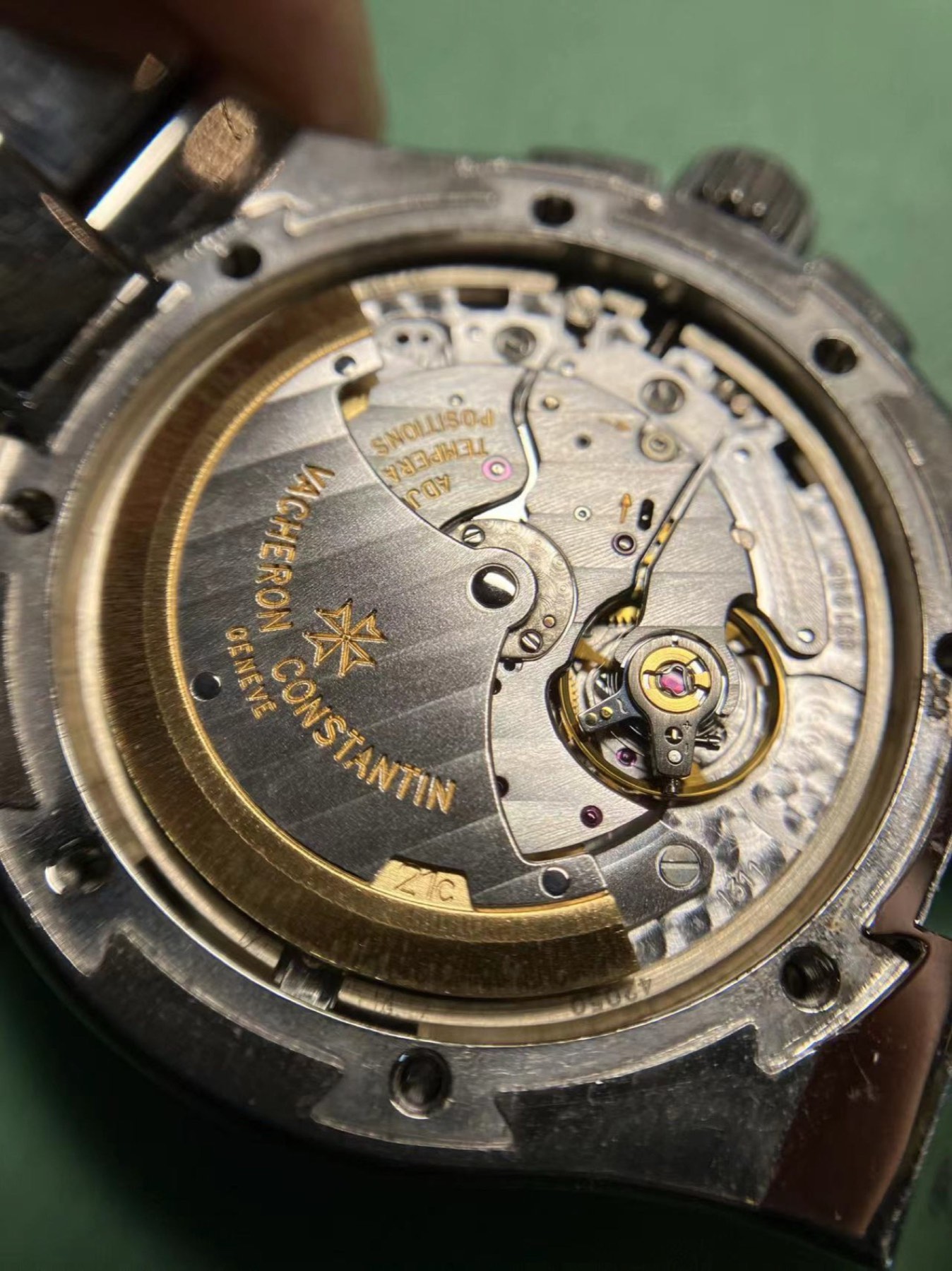 Close-up of the Vacheron Constantin calibre 1310 showing its gold rotor and balance assembly